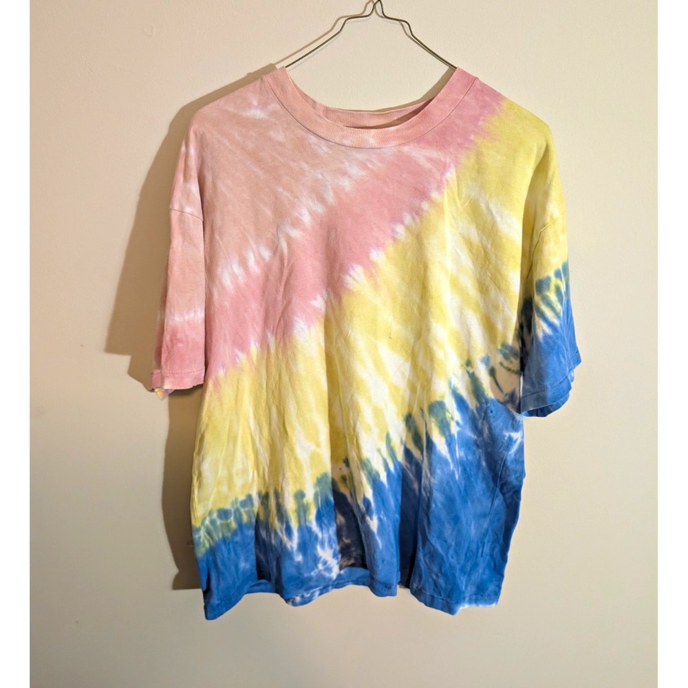 No Boundaries Shirt Men's L Pink Yellow Blue Short Sleeve Oversized Tie-Dye Crew